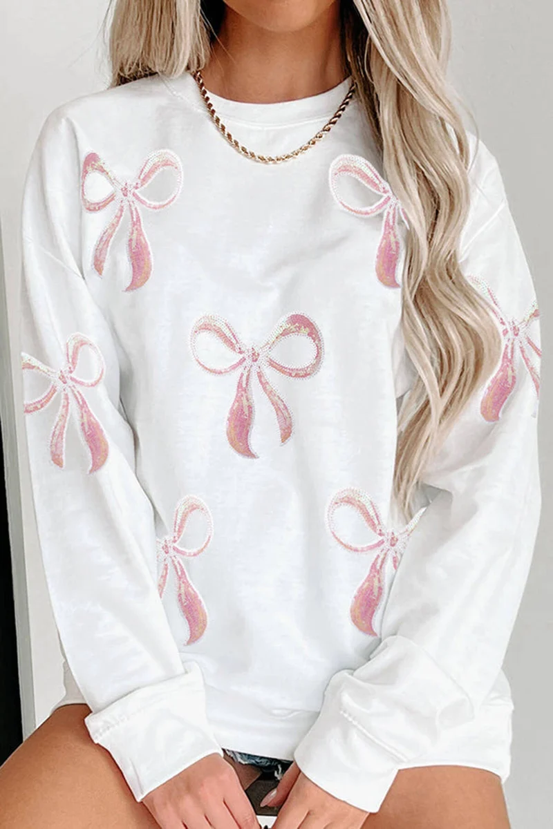 Sequined Bow Christmas Crew Neck Long-sleeved Loose Sweatshirt