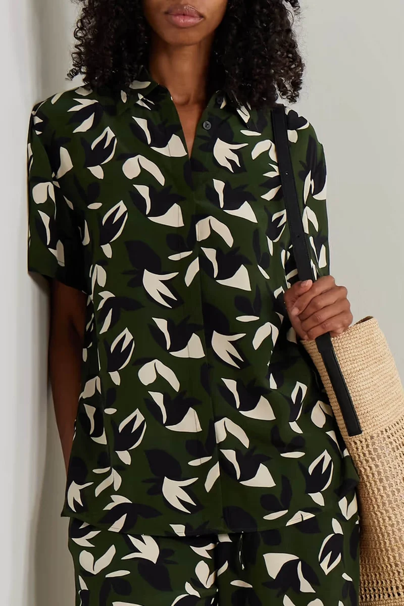 Unique Floral Print Satin Shirt