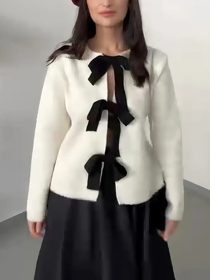 Elegant Bow-Knit Cardigan And A-Line Maxi Skirt Set
