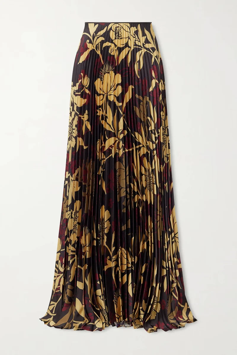 Elegant Satin Pleated Tank Top And Pleated Printed Twill Skirt Set