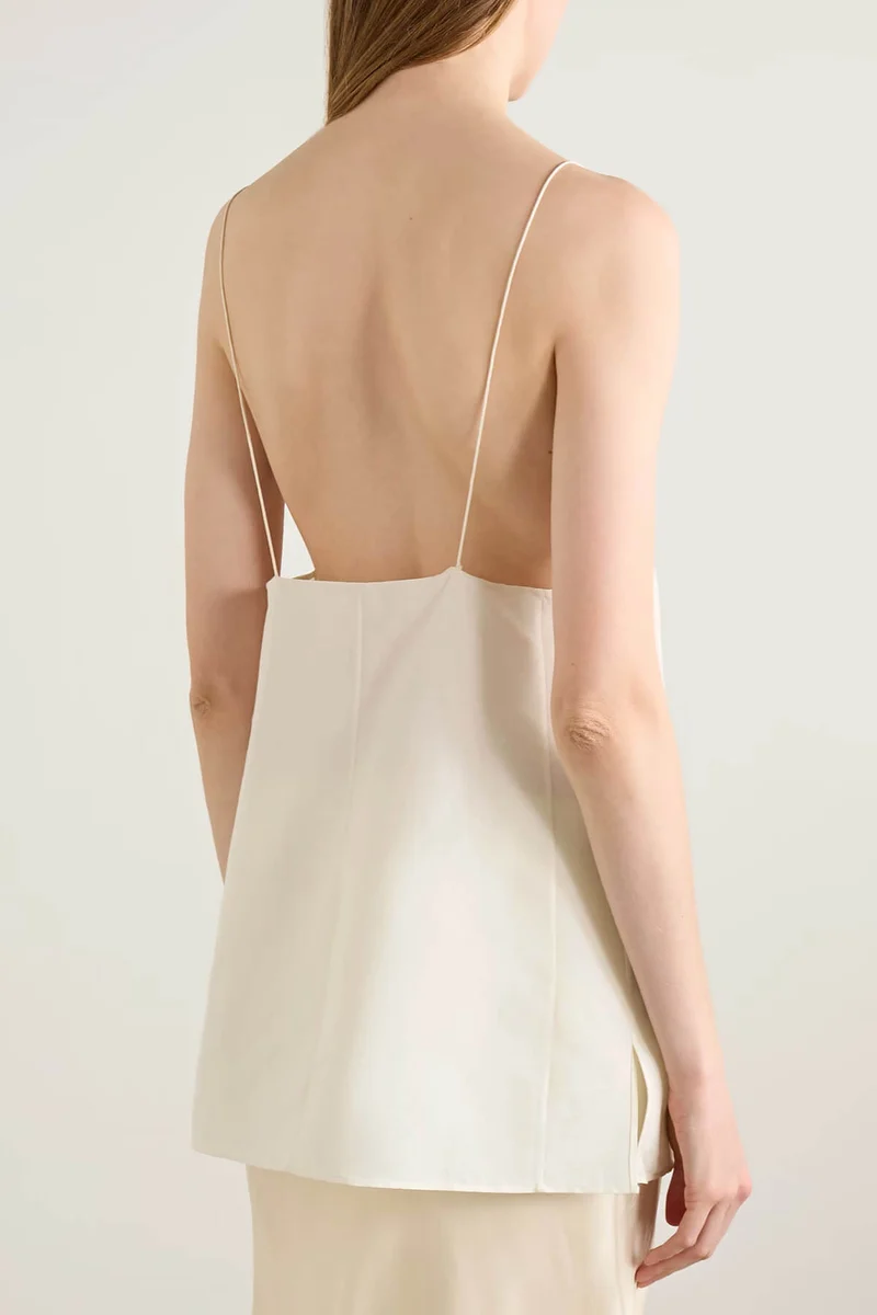 Exquisite Backless Camisole Top and Pleated Printed Satin Twill Skirt Set