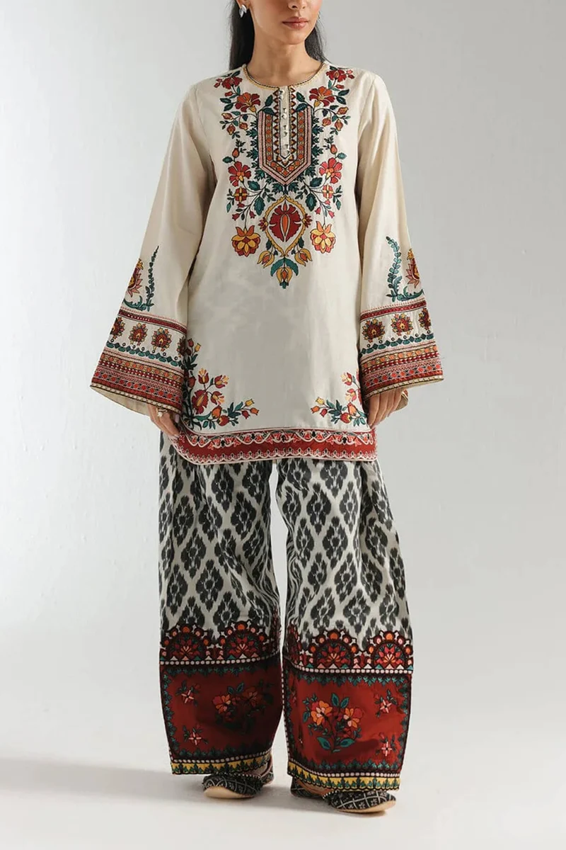 Retro Ethnic Print Elastic Waist Wide-Leg Pants