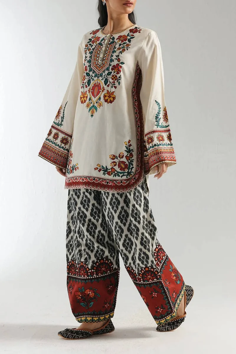 Retro Ethnic Print Elastic Waist Wide-Leg Pants