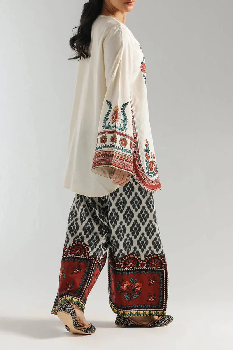 Retro Ethnic Print Elastic Waist Wide-Leg Pants