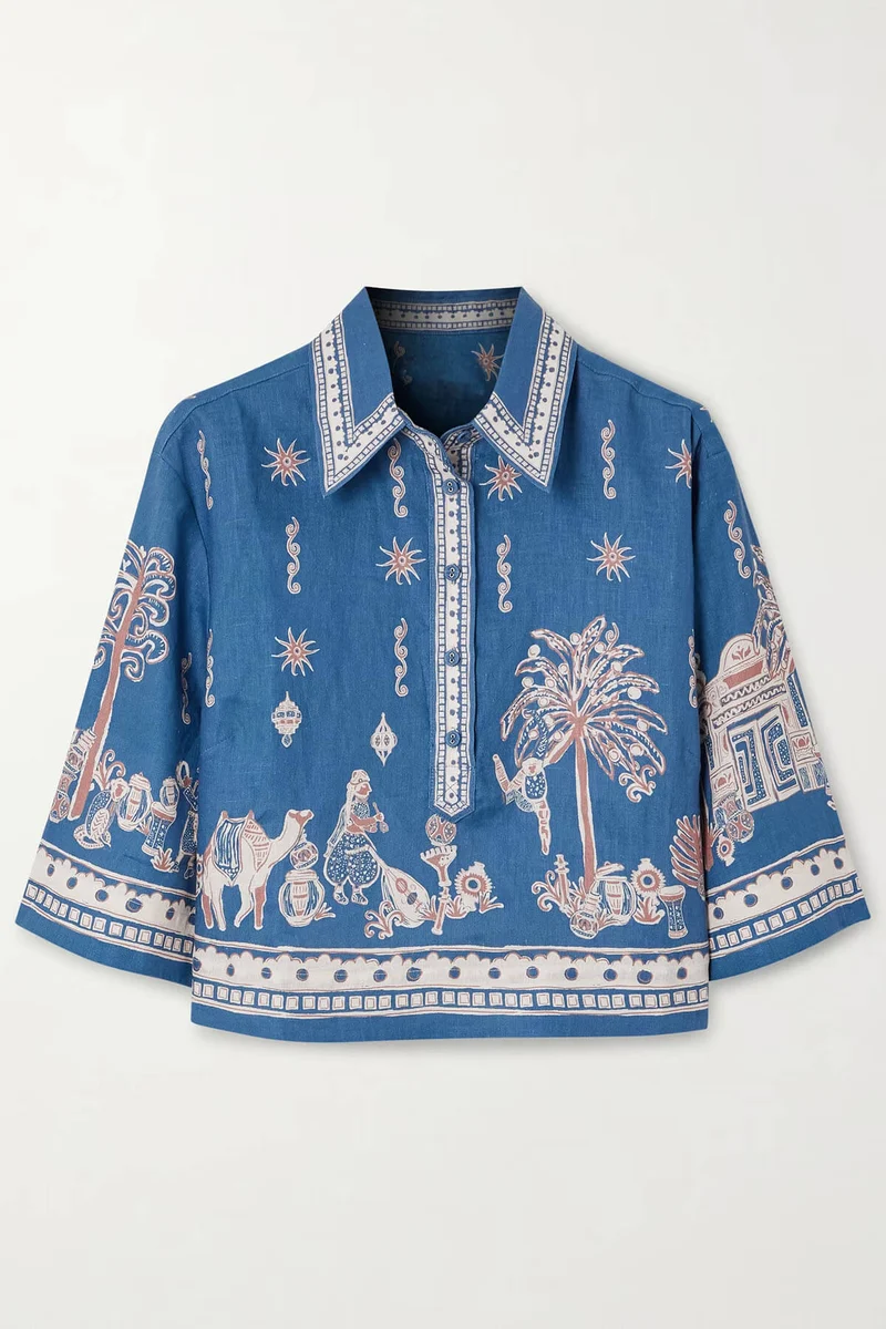 Unique Floral Print Linen Short-Sleeve Shirt and Shorts Set
