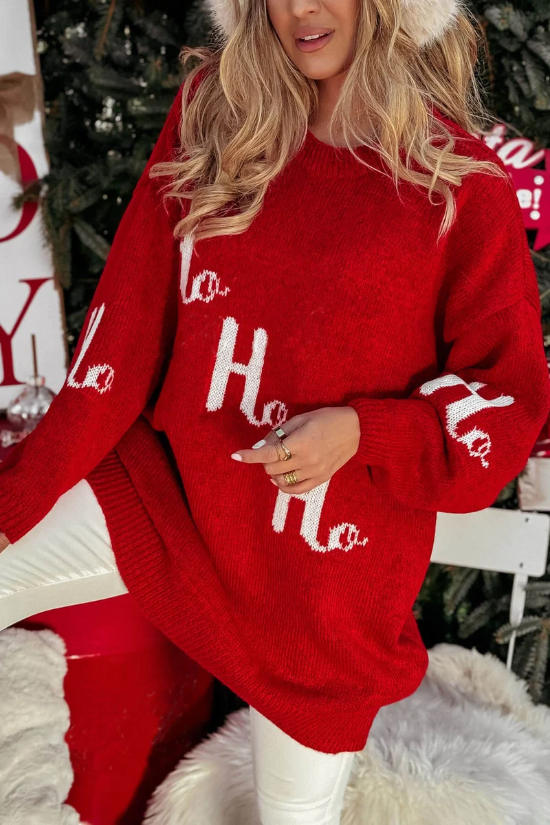Christmas Ho Ho Ho print long sweater