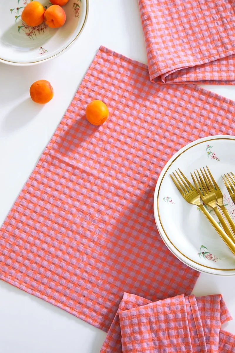 Lot de 2 serviettes de table " un petit creux " - Vichy Lilas