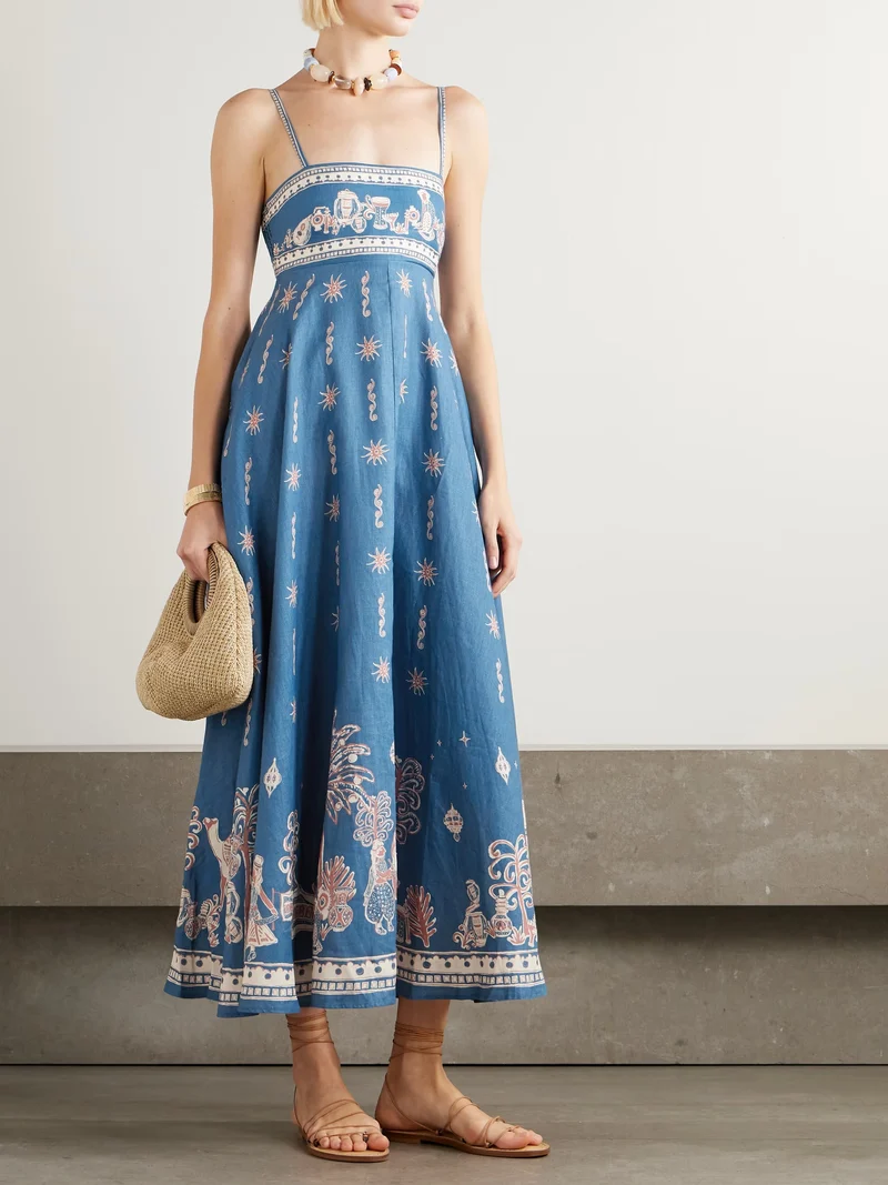 Exquisite And Fun Printed Suspender Maxi Dress