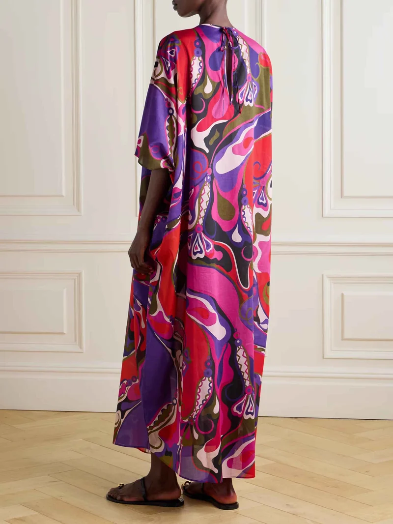 Unique Abstract Floral Print Long Robe Dress