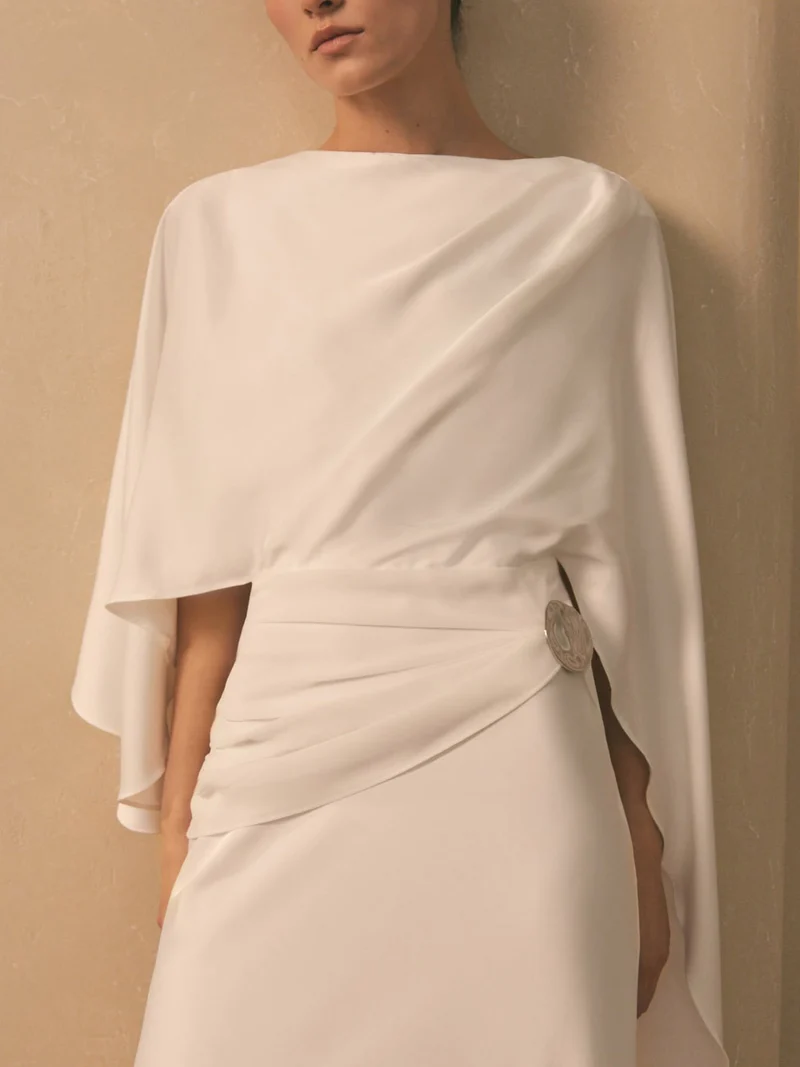 Elegant Draped Cape-Style Maxi Dress