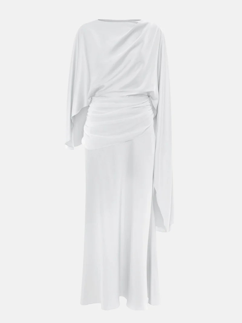 Elegant Draped Cape-Style Maxi Dress