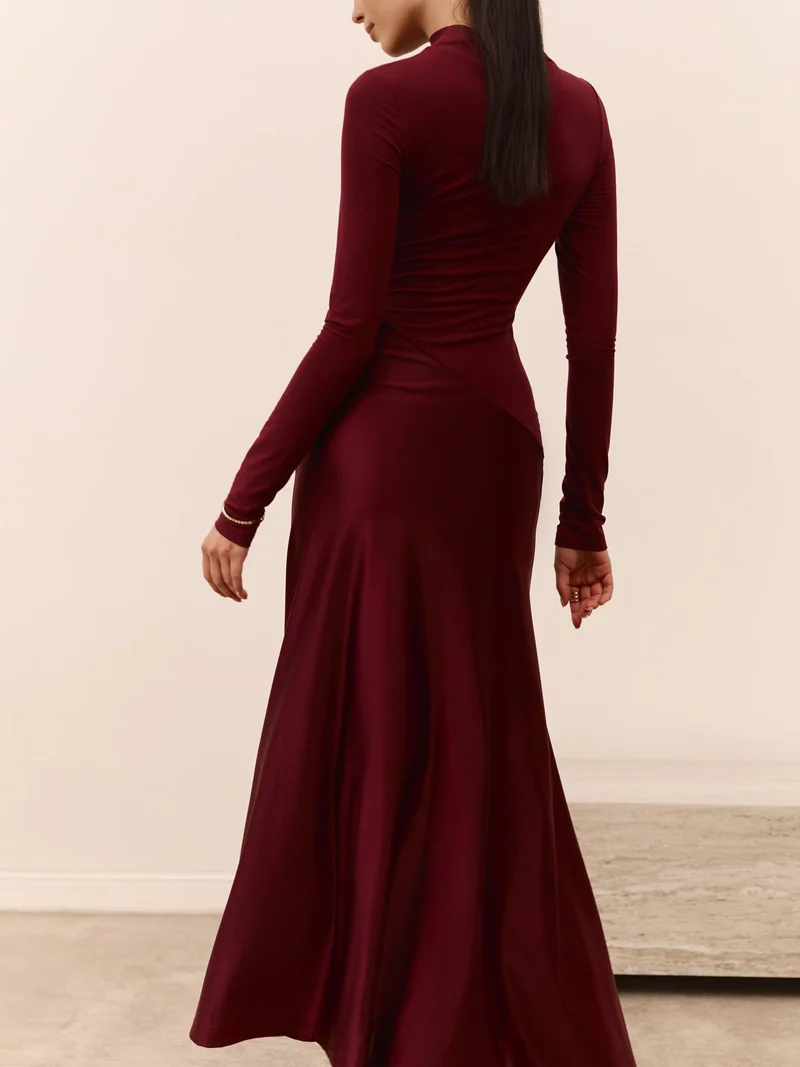 Elegant Asymmetrical Neckline Fitted Maxi Dress