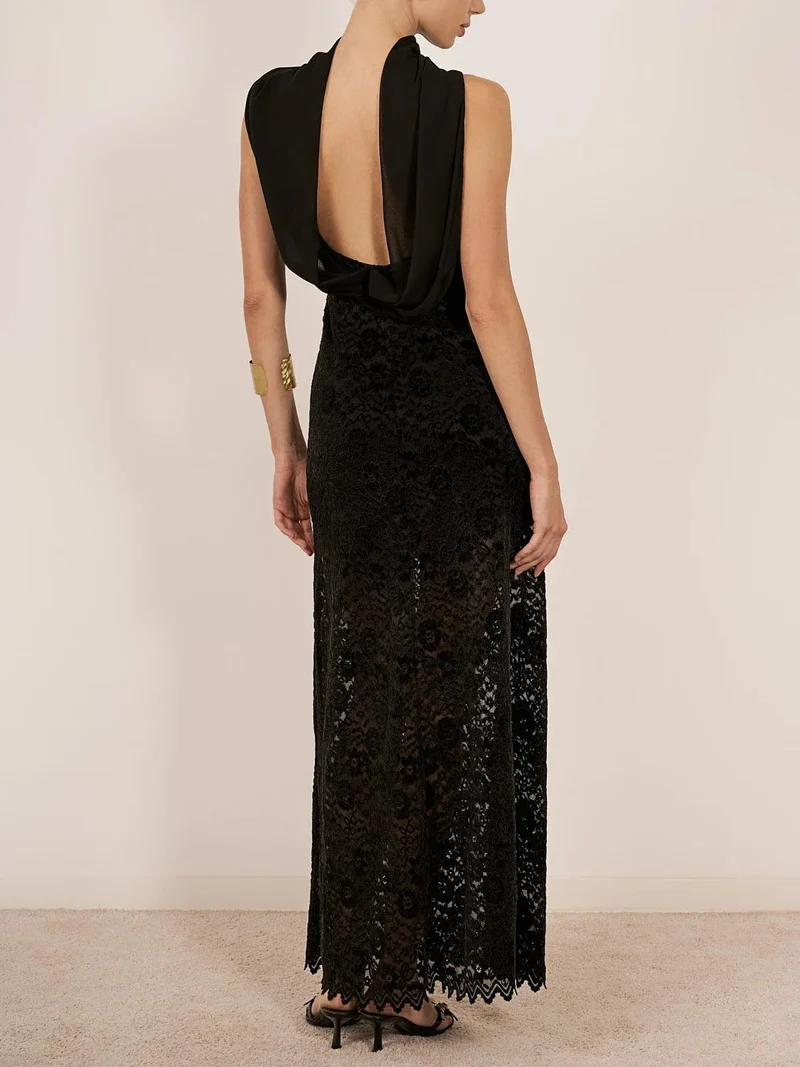 Elegant Backless Sleeveless Lace Bodycon Maxi Dress