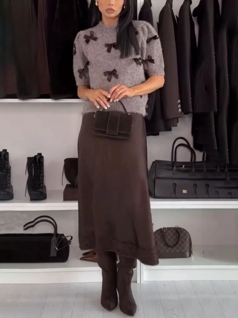 Exquisite Bow Embellished Knit Sweater