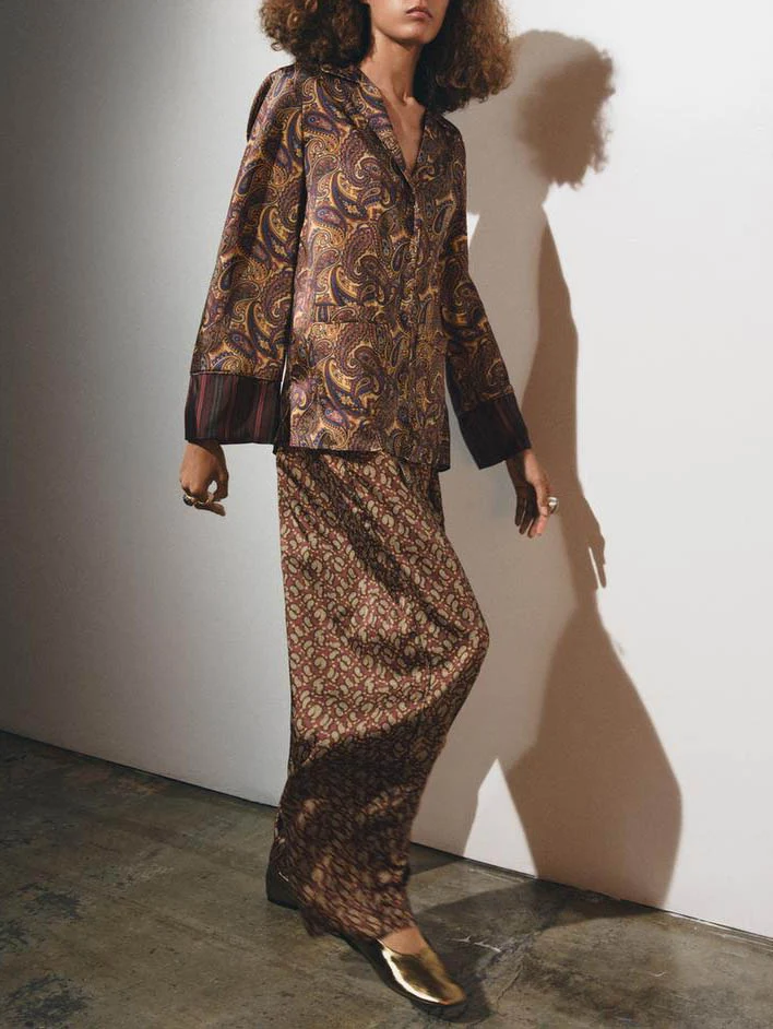 Retro Paisley Print Lapel Shirt