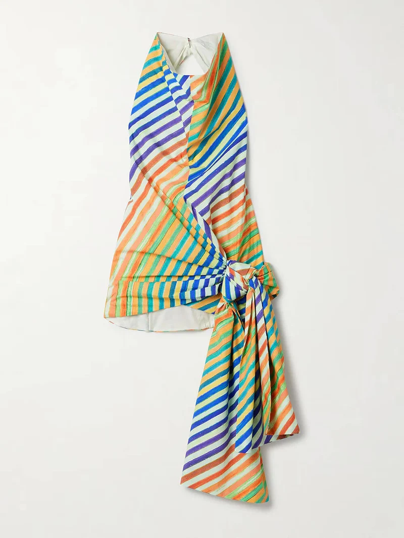 Unique Striped Print Crayon Knot Halter Top