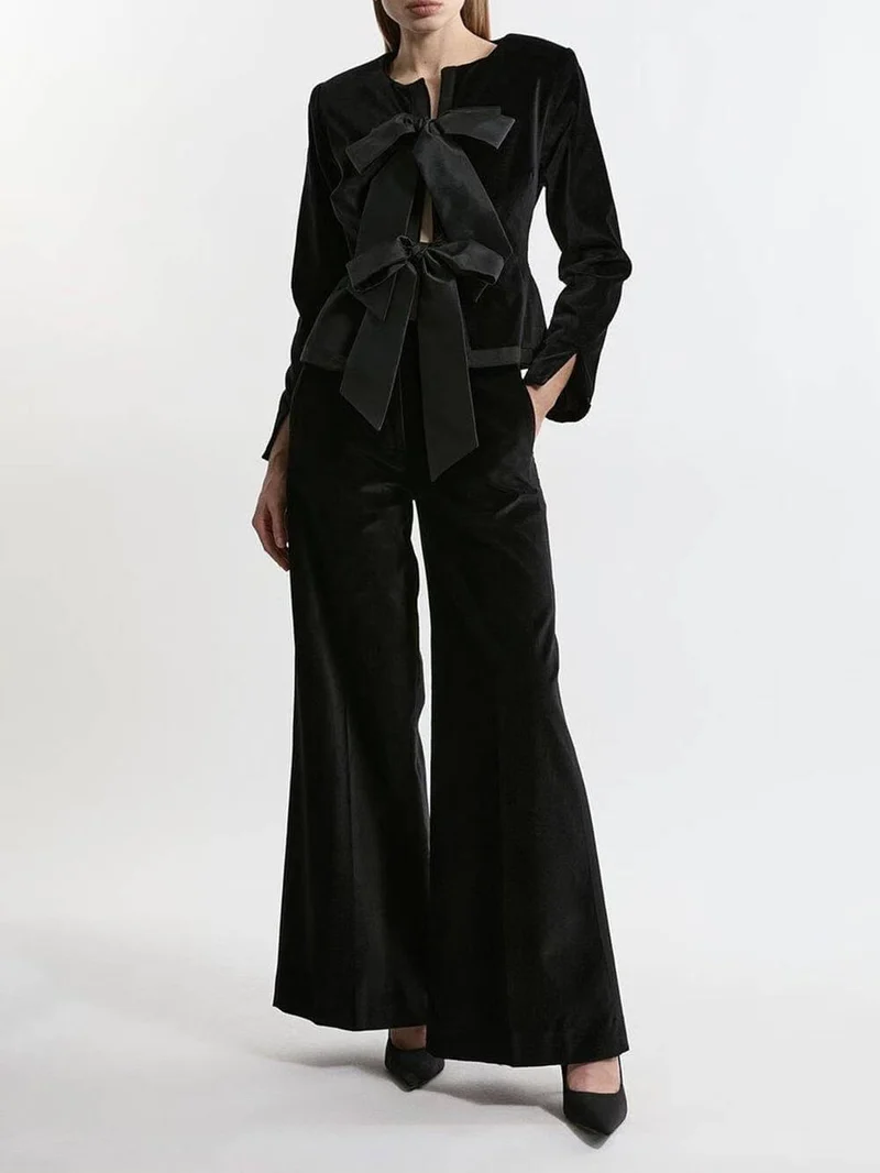 Elegant Bow-Tie Long-Sleeve French Blouse