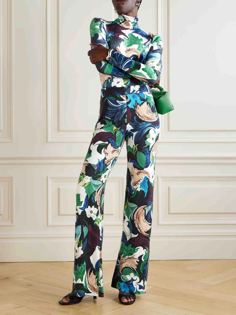 Retro Floral Print High-waist Wide-leg Pants