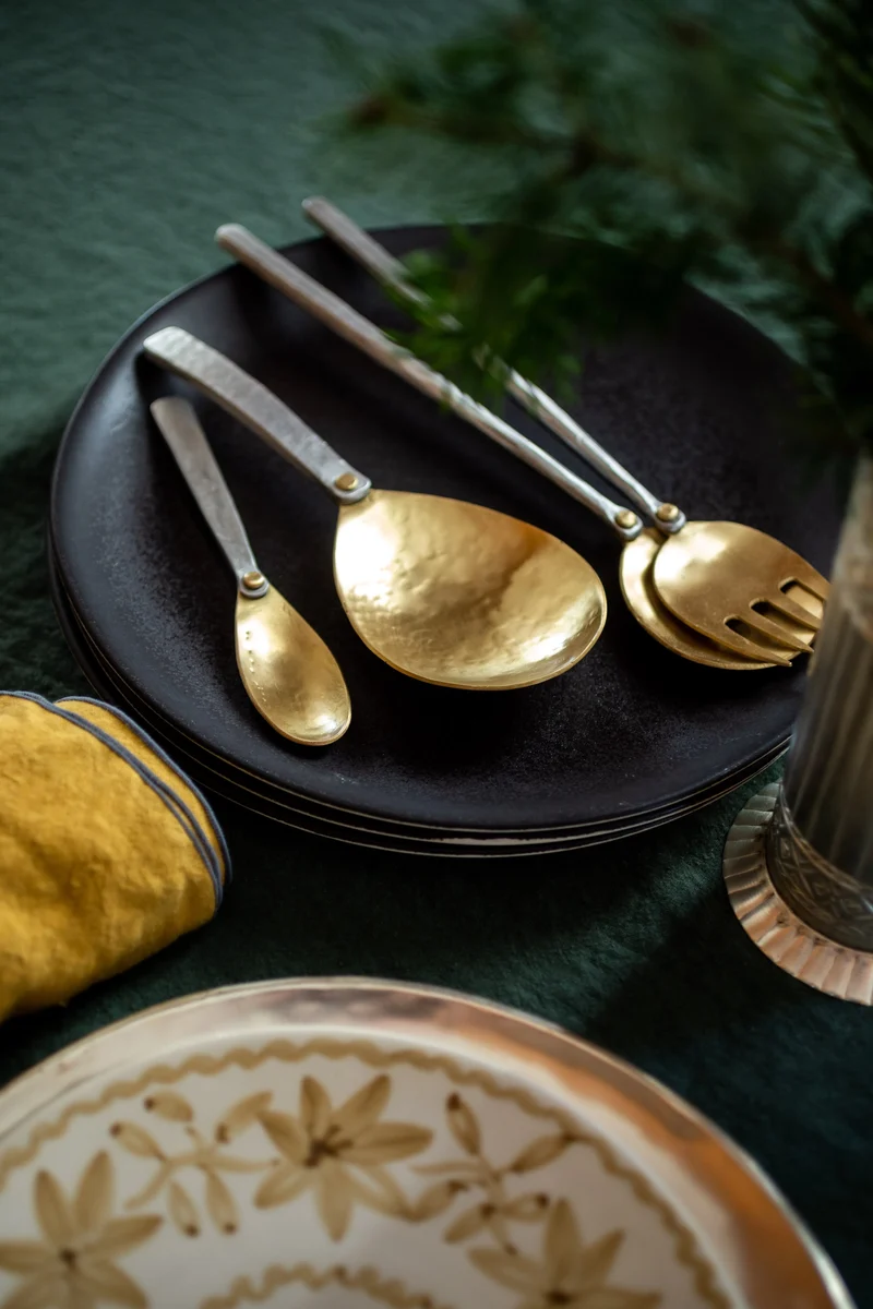 Cuillère et fourchette de service Oya