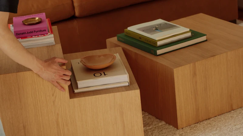 Align Coffee Table, Tiered, Travertine