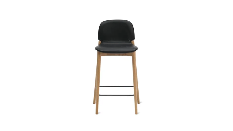 Dine In Counter Stool, Oak/Black Leather
