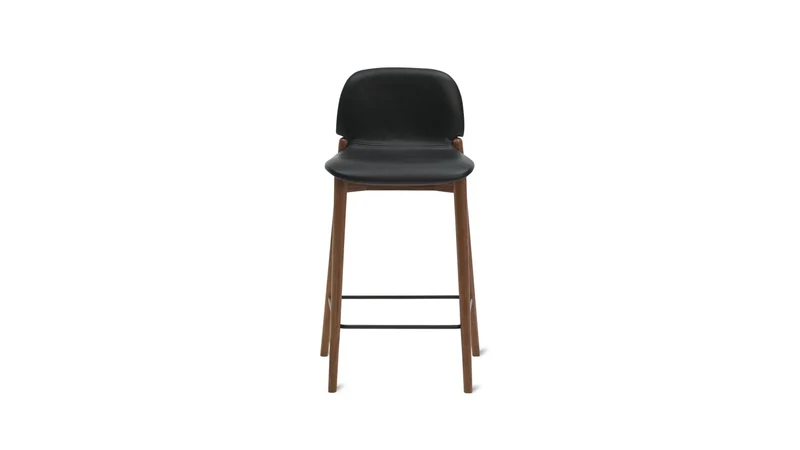 Dine In Counter Stool, Walnut/Black Leather