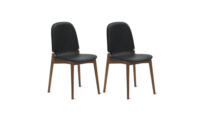 Dine In Dining Chair (Set of Two), Walnut/Black Leather