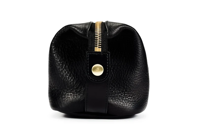 Leather Wash Bag / Dopp Kit - Black