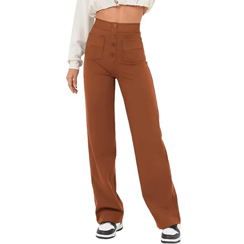 Pantalon Droit Taille Haute à Boutons