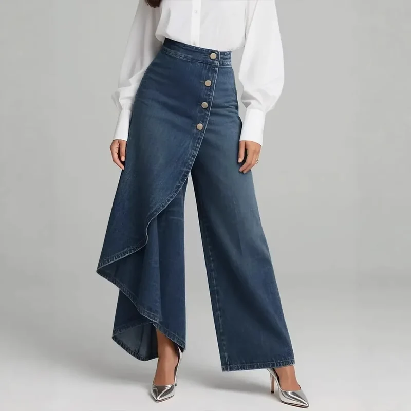 Pantalon Large Style Denim "Allure" – Élégance Décontractée