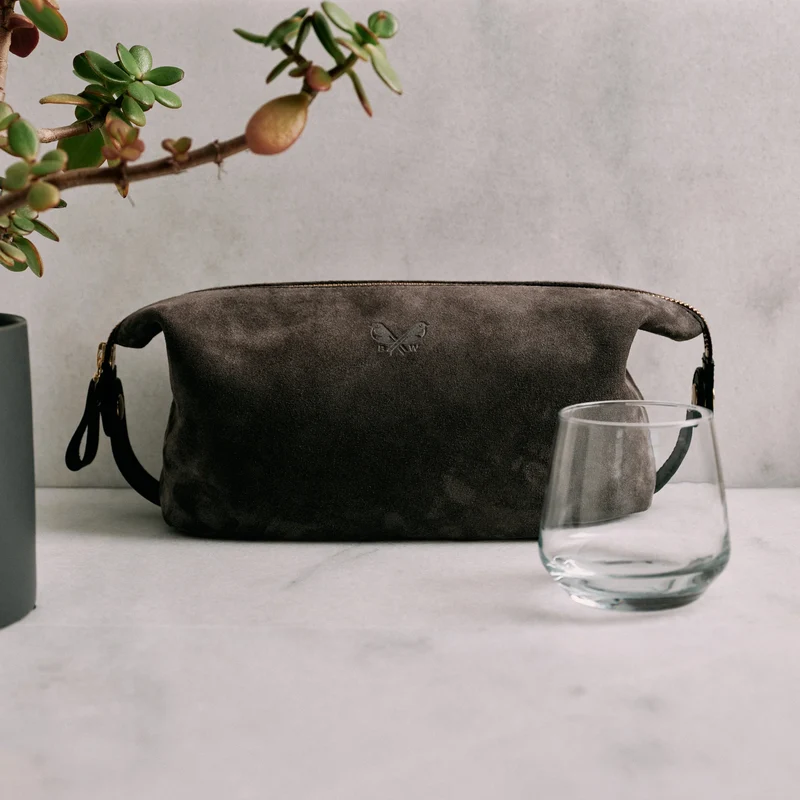 Suede Wash Bag / Dopp Kit - Storm Grey