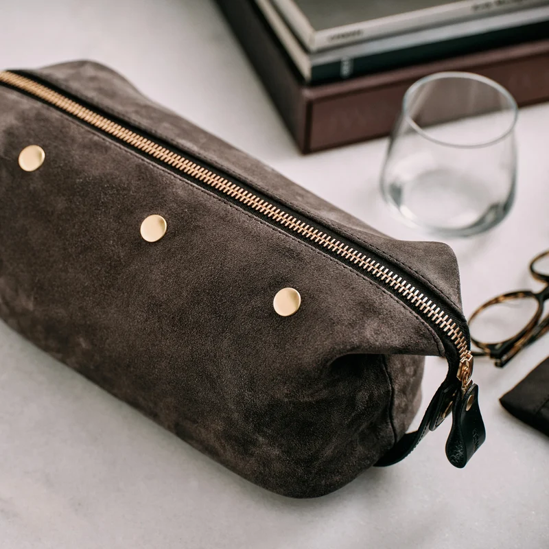 Suede Wash Bag / Dopp Kit - Storm Grey