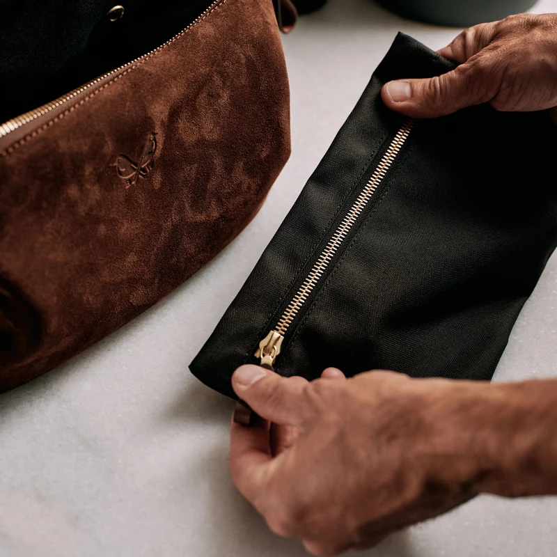 Suede Wash Bag / Dopp Kit - Tobacco Brown