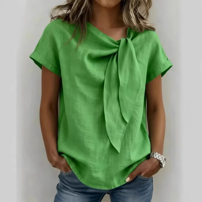 Chemisier Décontracté à Col Noué – T-shirt Élégant Manches Courtes
