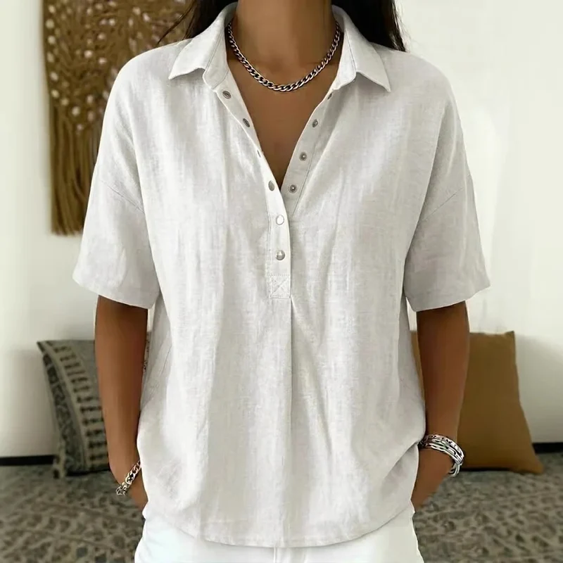Chemisier Élégant à Manches Courtes – Style Minimaliste et Chic