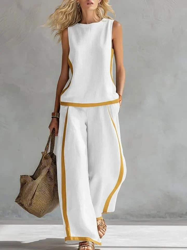 Ensemble d'Été "Elisa" - Blouse Fluide et Pantalon Large Chic.