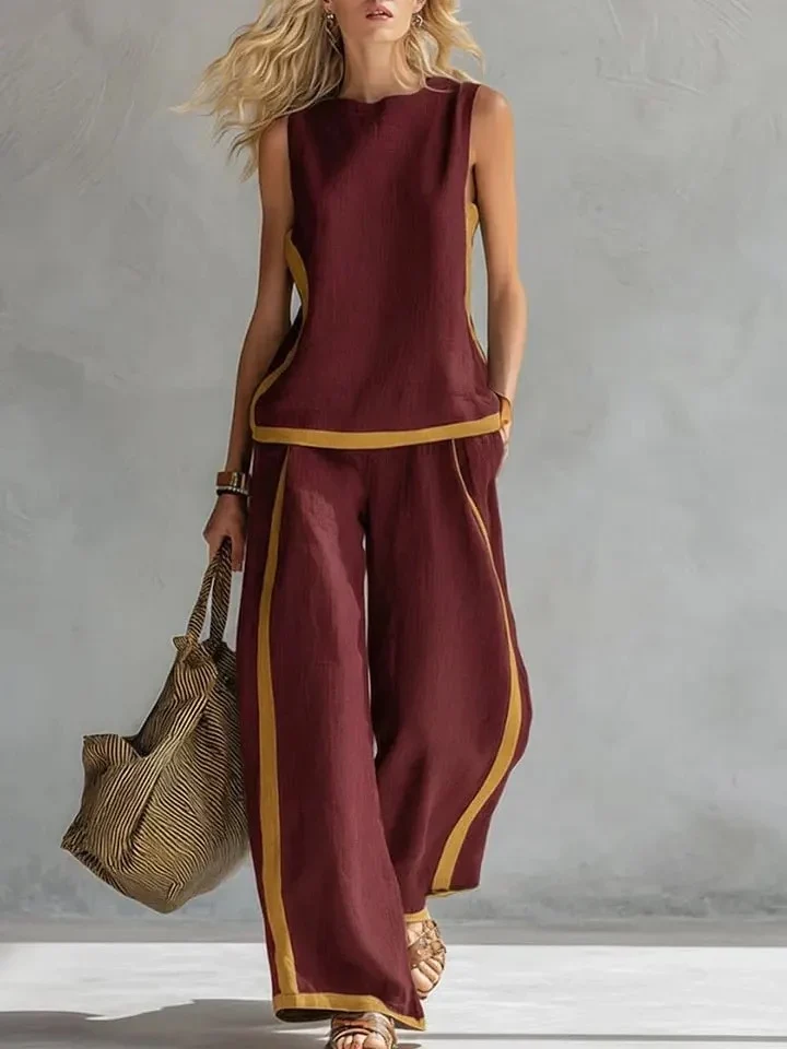 Ensemble d'Été "Elisa" - Blouse Fluide et Pantalon Large Chic.