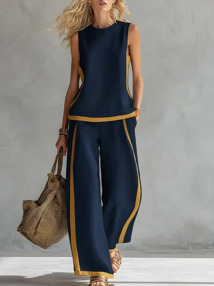 Ensemble d'Été "Elisa" - Blouse Fluide et Pantalon Large Chic.