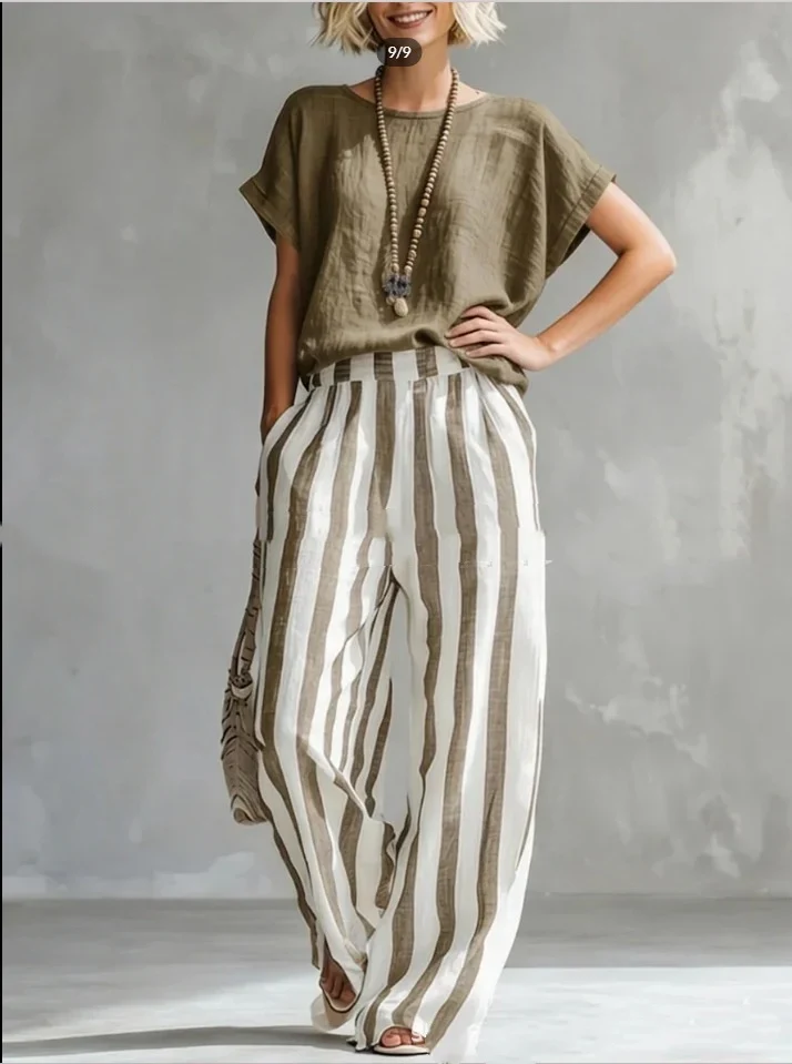 Ensemble d'Été "Estival" – Blouse Fluide et Pantalon Rayé Chic