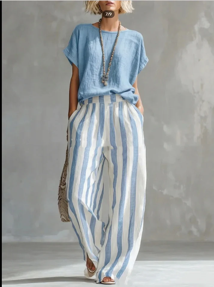 Ensemble d'Été "Estival" – Blouse Fluide et Pantalon Rayé Chic