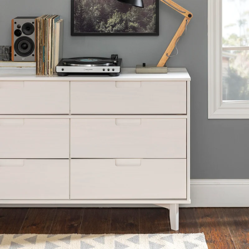 6-Drawer Caramel Mid Century Modern Wood Dresser
