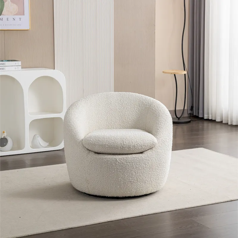 Swivel Base Barrel Chair with Boucle Upholstery - 31-Inch