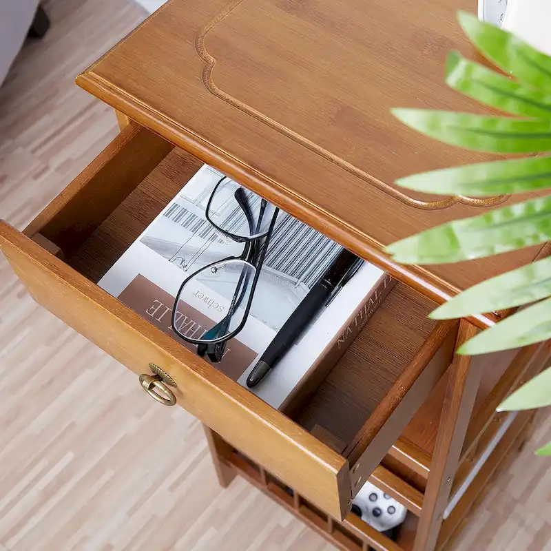 Wooden End Table with Storage Compartment