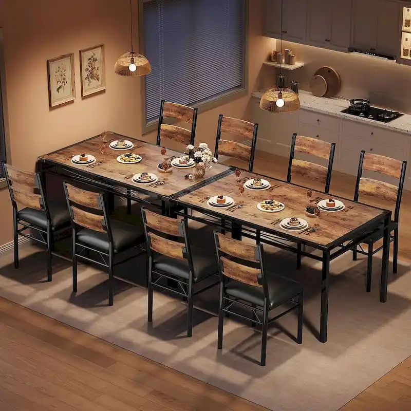Wooden Dining Table Set with Upholstered Chairs for Kitchen