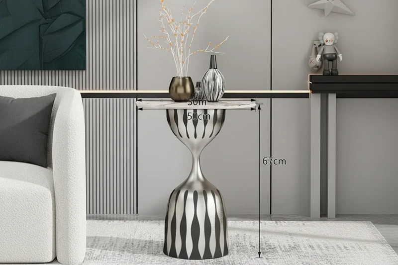 Modern Marble Top Side Table, Sculptural Pedestal Accent Table, Luxury Black White End Table for Living Room Bedroom in stock